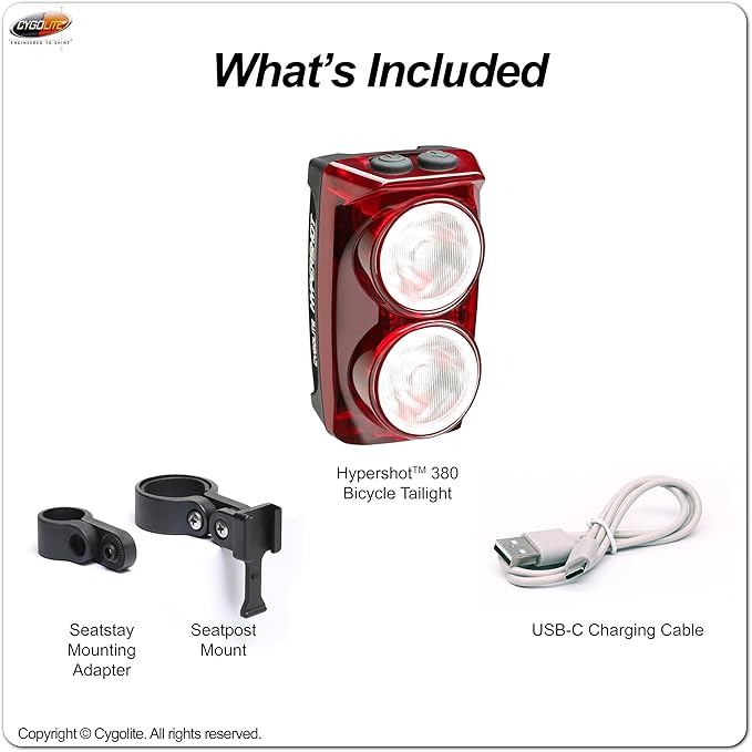 Cygolite Hypershot 350 Lumen Bike Tail Light– 7 Night & Daytime Modes–User Adjustable Flash Speeds- Compact & Durable–IP64 Water Resistant–Saddle Rail Mount Version–USB Rechargeable