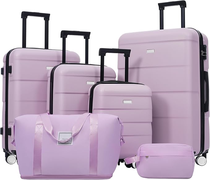 6 Pcs ABS Hardshell Luggage Sets Spinner Wheel Suitcase Lock Suitcases