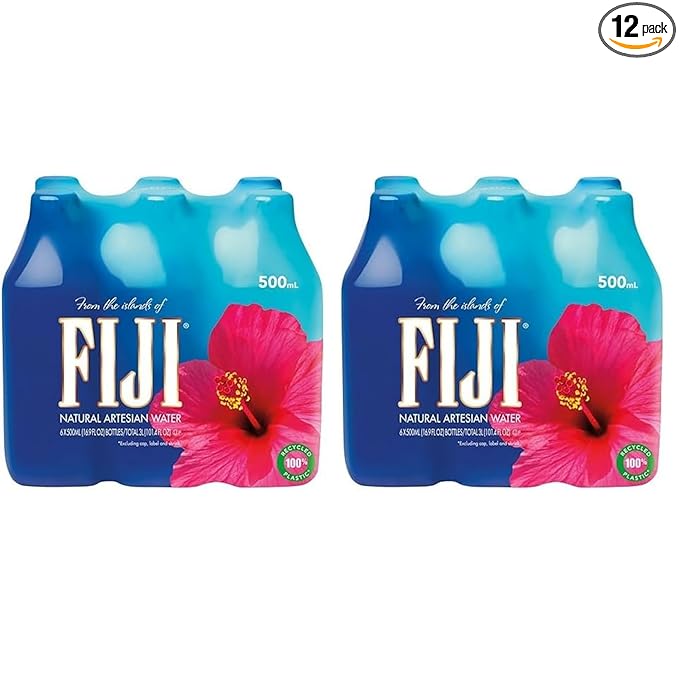 FIJI Water, 500 mL | Natural Artesian | Pack of 12 | Recycled Plastic