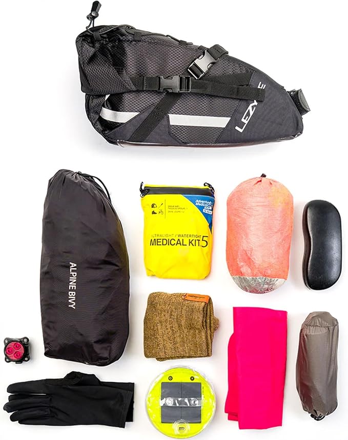 LEZYNE Caddy Bike Saddle Bag - Durable Nylon Cycling Storage Bag with Velcro/Quick Release Mount, Reflective Accents, Water-Resistant Zipper for Road Bikes & Commuters