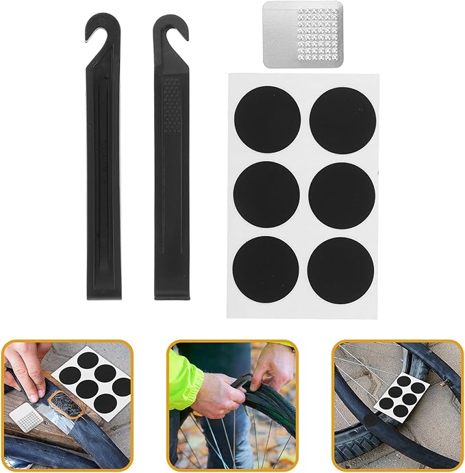 Kichvoe Bike Tire Repair Kit with 6 Tubeless Patches, 2 Sturdy Tire Levers, and 1 Metal Scraper, Portable Patch Kit for Road and Mountain Bike Flat Repairs