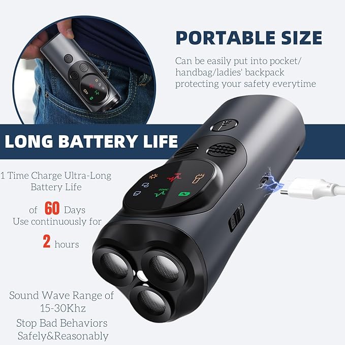 Ultrasonic Dog Bark Deterrent, Rechargeable Strong Bark Deterrent Device with 3 Emitters, Bark Button for Dog Use Up to 50ft Long Range | Safe for Dogs