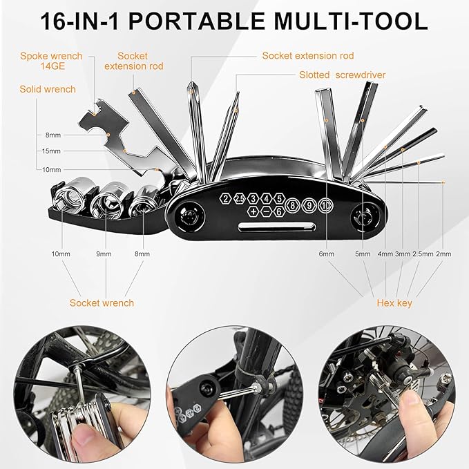 Bicycle Seat Bag Water Proof with Bike Tool Kit, Bike Repair Kit with Bike Tire Pump Bicycle Repair Bag Portable Wrenches Glueless Tire Patchs 15 in 1