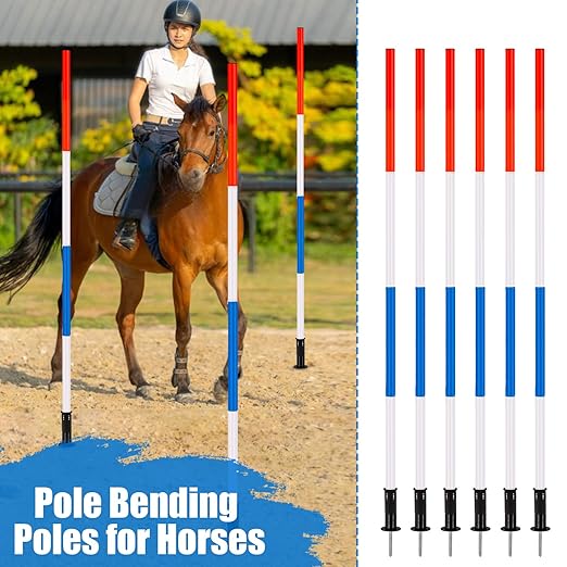 6 Pcs Pole Bending Poles for Horses with Bag, 6FT Adjustable Poles Training Equipment for Horse and Dog,Soccer Equipment for Training(Blue)