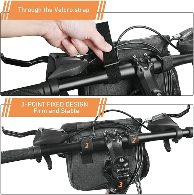 Bike Handlebar Bag Bicycle Front Bag Shoulder Bag Storage Bag with Shoulder Strap for Road Mountain Bike Cycling Travel -Grey