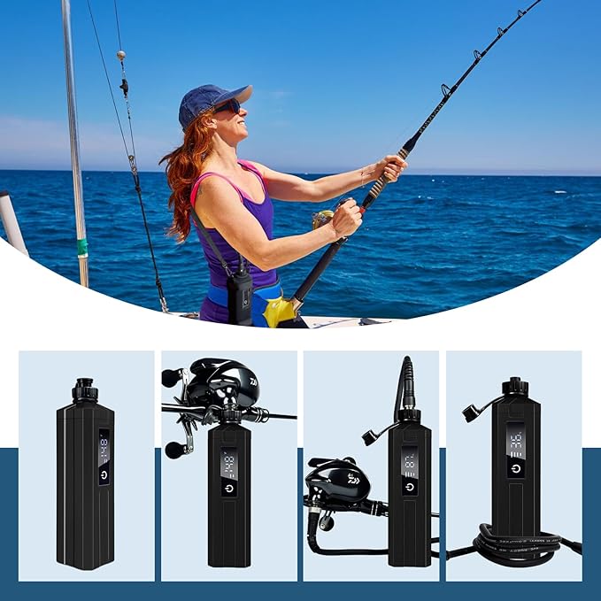 Super Mini Electric Fishing Reel Battery. Latest Model with Digital LED Display. Compatible with Daiwa & Shimano Electric reels.