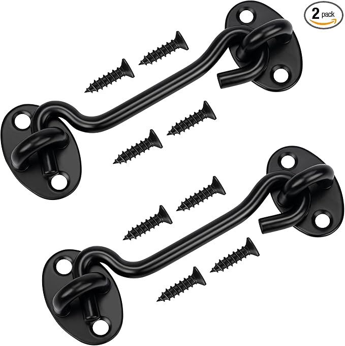 Rainspire (2 Pack) Privacy Hook and Eye Latch for Barn Door, Stainless Steel Gate Latch Barn Door Lock Cabin Hooks for Gate Shutters Window Slide Barn Shed Cabinet Bathroom (Black, 6 Inch)