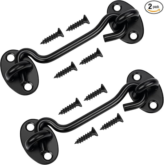 Rainspire (2 Pack) Privacy Hook and Eye Latch for Barn Door, Stainless Steel Gate Latch Barn Door Lock Cabin Hooks for Gate Shutters Window Slide Barn Shed Cabinet Bathroom (Black, 6 Inch)