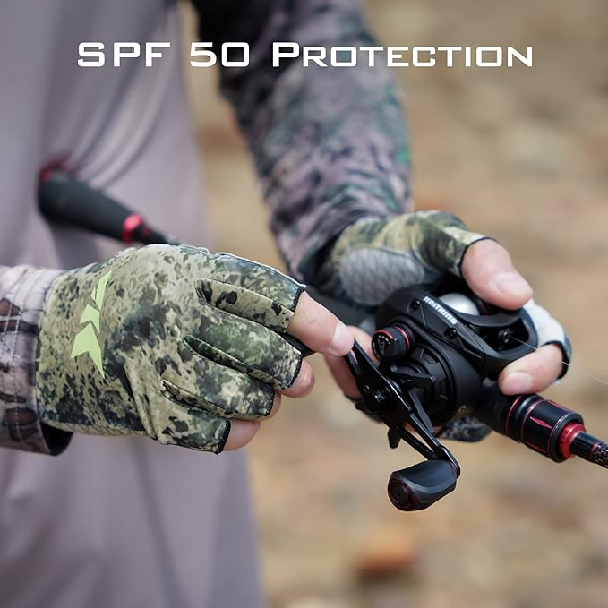 KastKing La Sal Fishing Gloves UPF50+ Sun Gloves UV Protection Fingerless Gloves Men Women for Outdoor, Kayaking, Rowing, Paddling, Canoeing, Hunting