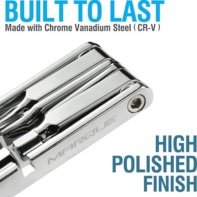MARQUE 10 in 1 Bike Multitool - Mini 10 Bicycle Multi Tool Repair Kit for Road and Mountain Bikes. Pocket size with slim and portable profile for easy storage during road cycling and MTB-cyclist gift