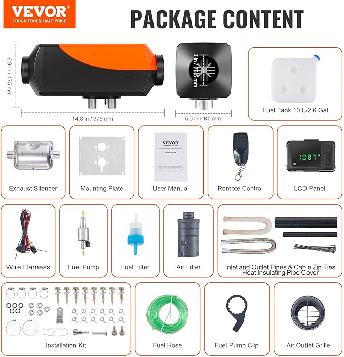 VEVOR 8KW ディーゼルヒーター、自動高度調整機能付きパーキングヒーター、最大18045フィート、Bluetoothアプリ制御ディーゼルエアヒーター、リモコンとLCD、車SUVトレーラーキャンピングカーバンガレージ用