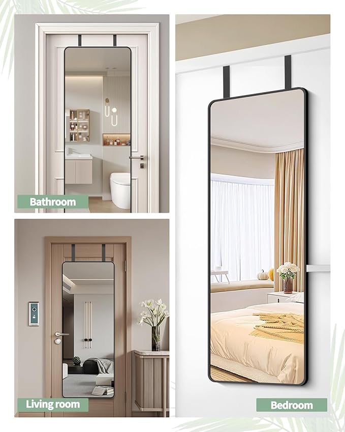 4 PCS Over The Door Mirror Hanger, Adjustable Door Mirror Hanger, Five-Hole Over The Doors-Mirrors Hook, Mirrors Doors Hangers with 2 Iron Filings and Screws (Black)