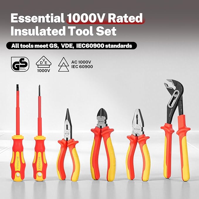 BILITOOLS Insulated Screwdriver & Pliers Set, 1000V Electrical Tools for Electrician Magnetic Phillips Slotted Pozidriv Tips