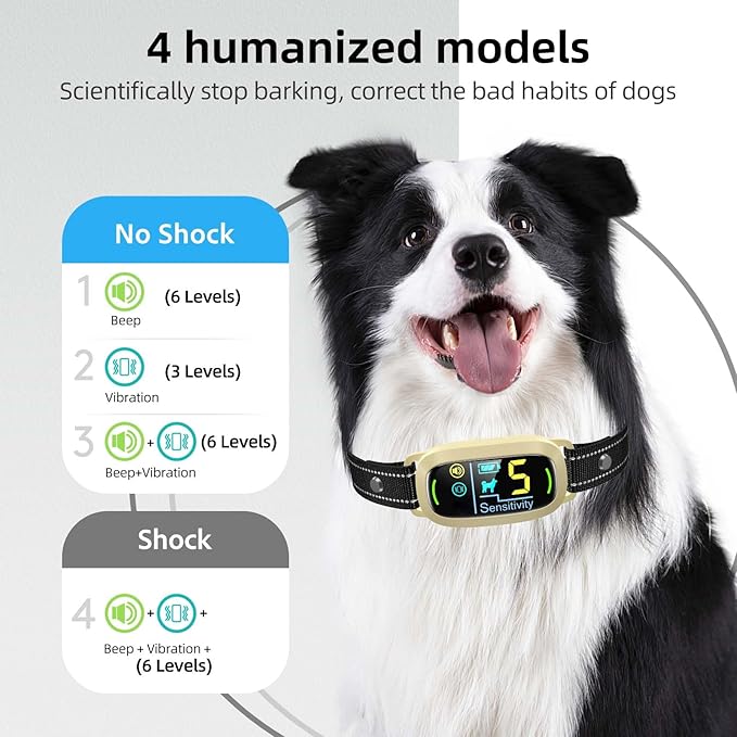 FAFAFROG Dog Bark Collar, Rechargeable Smart Collar, Anti Barking Training Collar with 5 Adjustable Sensitivity Beep Vibration, Bark Collar for Large Medium Small Dogs (Yellow)