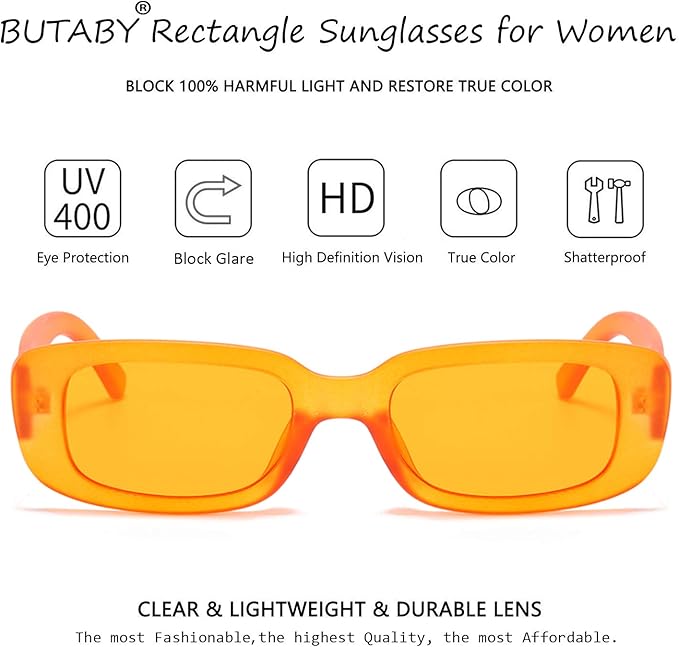 BUTABY Rectangle Sunglasses for Women Retro Driving Glasses 90’s Vintage Fashion Narrow Square Frame UV400 Protection
