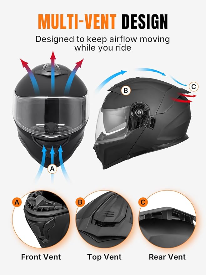 OUMURS Modular Motorcycle Helmets Full Face Flip up Street Bike Motorcycle Helmet for Unisex Adult Model 912