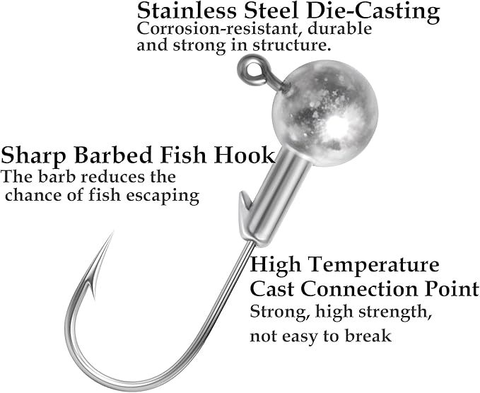 40pack Fishing Jig Heads Set with Hooks Box, Fishing Soft Lures Hooks for Crappie Bass Trout, Saltwater Freshwater Fishing Tackle Kit, 1/8 oz, 3/16 oz, 1/4 oz, 3/8 oz, 10pcs Each Size
