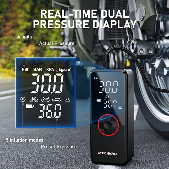 Tire Inflator Portable Air Compressor,150PSI Faster Inflation Cordless Tire Air Pump with Digital Gauge,Auto Shut-Off,LED Light,Electric Air Pump for Car Tires,SUV, Motorcycle, Bike, Balls