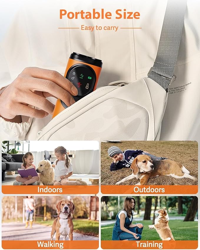 Anti Barking Device for Dogs, 3X Ultrasonic Dog Bark Deterrent Device with Training Modes Stop Neighbors Dog Barks, Portable Dog Training Tool with Flashlight Indoor Outdoor Use, Orange, Black