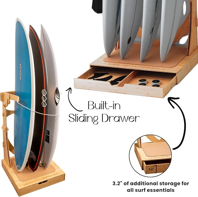 LISS Spirit Surfboard Rack Stand Holder for 3 & 4 Boards, Indoor Storage Display for Longboard, Shortboard, Snowboard, Wakeboard, Skateboard Up to 10Ft Long