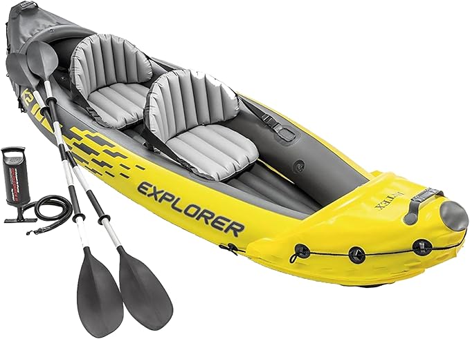 Intex 68307EP Explorer K2 Inflatable Kayak Set: Deluxe 86in Kayak Paddles and High-Output Pump – Adjustable Seats with Backrest – Removable Skeg – 2-Person – 400lb Weight Capacity, 2 Pack