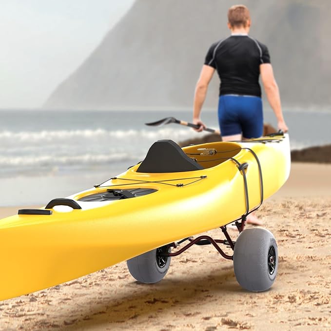 Bonnlo Kayak Cart Trolley Canoe Paddle Board Boat Cart Carrier Dolly with 12" Big Beach Wheels Balloon Kayak Transport Wheels Cart Foldable, Free Pump, 2 Ratchet Straps- Perfect for Soft Sand