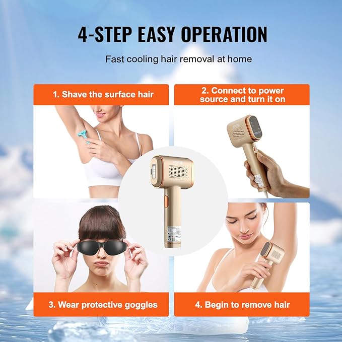 VEVOR Intense Pulsed Light (IPL) System Hair Removal, IPL Hair Removal for women and men, Permanent Sapphire Cooling Hair Removal Device for Nearly Painless Home Use, Auto/Manual Modes