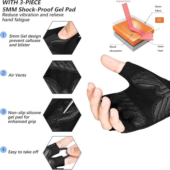 MOREOK Cycling Gloves Bike Gloves for Men/Women-[5MM Gel Pad] Half Finger Bicycle Biking Gloves for Cycling/Weight Lifting/Gym/Motorcycle/Rowing/Outdoor Sports