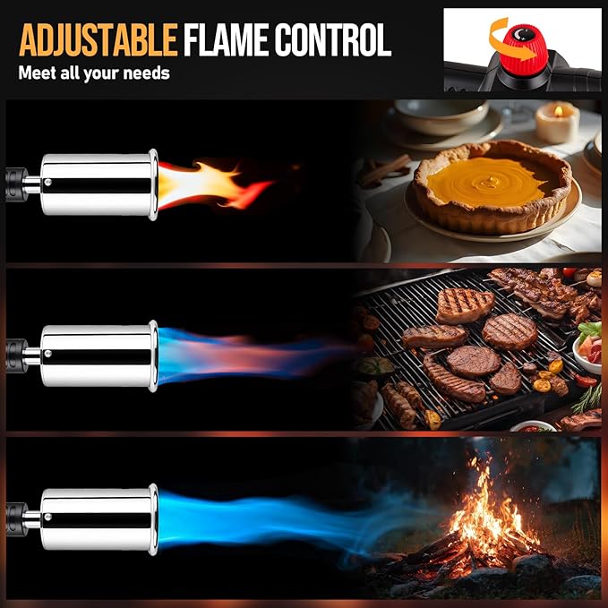 Propane Torch, Adjustable Culinary Torch for Kitchen Cooking, Sous Vide Searing, BBQ Grilling, Campfire Starter, Safety-Designed Torch Burner with Heat-Resistant Shield (Tank Not Included)
