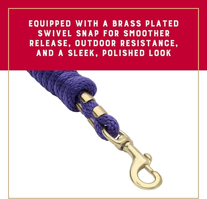 Weaver Equine Performance Lead Rope, 8' Horse Value Rope with Brass Plated 225 Snap, Soft Comfort Grip, Barn Horse Tack for Daily Use
