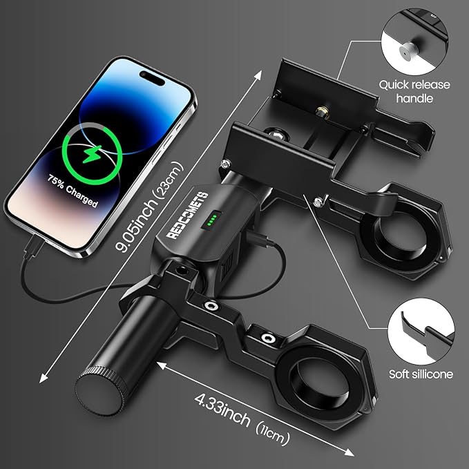 Redcomet Bike Handlebar Extender with Rechargeable Headlight, 800 Lumens USB Bike Light, 9.05" Aluminum Alloy Waterproof Bicycle Extension Bracket Accessories for Bicycle, E-Scooter