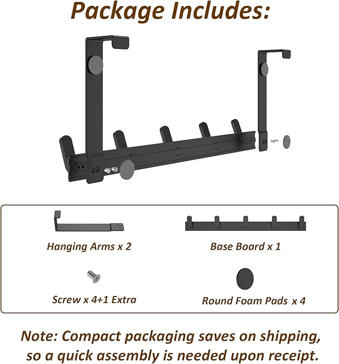 KitchLife Over The Door Hooks Hanger with Extended Arms for Easy Use by Women, Fits 1 3/4" Doors, L18U - Bathroom Accessories and Towel Rack Organization - 1 Pack, Glossy Black