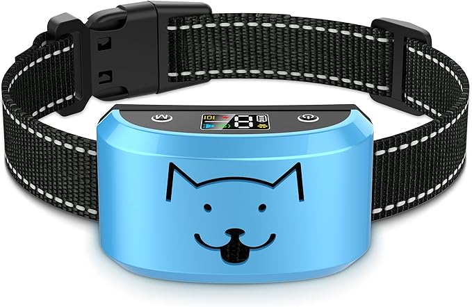No Bark Collars for Dogs, Vibrating Dog Anti Barking Collar for Large Medium Small Dogs 15-120lbs, Rechargeable Smart Dog Bark Deterrent Devices with Adjustable Sensitivity & Beep Vibration, Blue