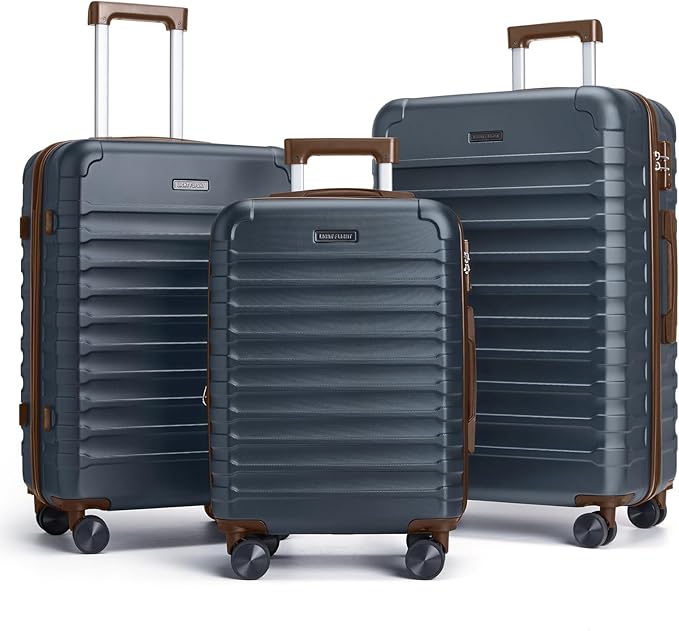 LIGHT FLIGHT スーツケースセット 3点セット スピナーホイール付き 耐久性 ハードシェル 軽量 TSAロック付き 大型預け入れ 旅行用スーツケース 20/24/28インチ ブルー/ブラウン