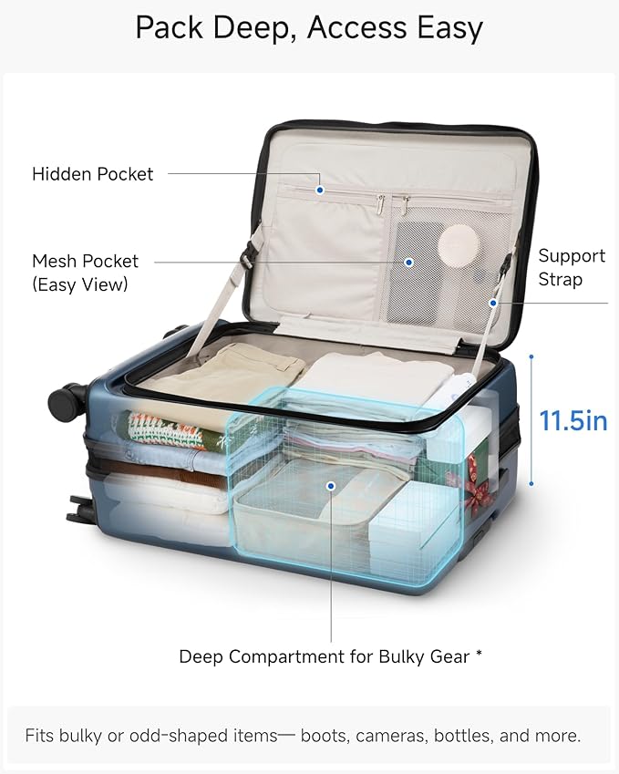 Checked Luggage with Spinner Wheels, FLO5 Expandable Polycarbonate Hard Shell Suitcase with TSA Approved Lock (FX-Core, Black, 24 Inch)