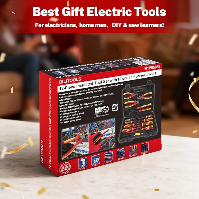 BILITOOLS Insulated Screwdriver & Pliers Set, 1000V Electrical Tools for Electrician Magnetic Phillips Slotted Pozidriv Tips