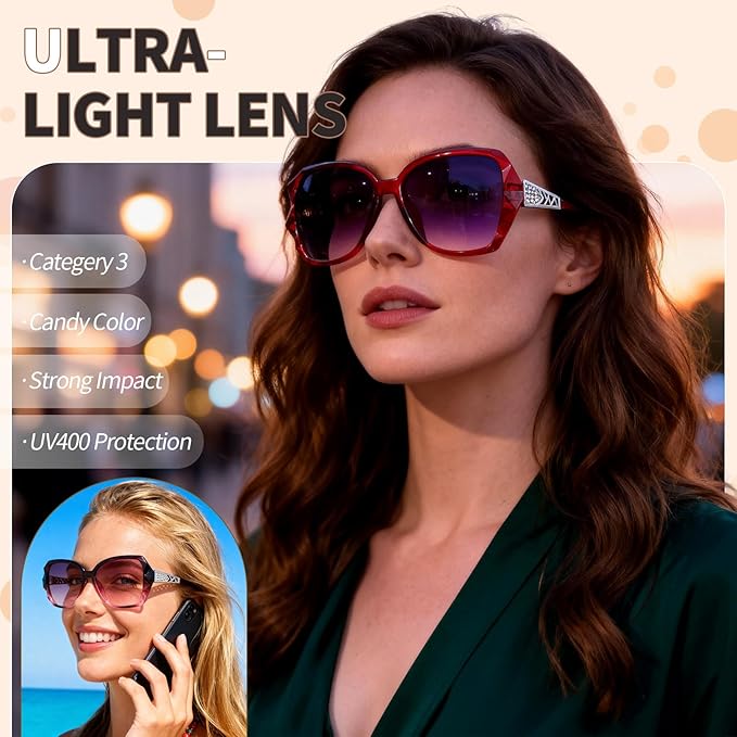 DragonflyDreams レディースビッグサングラス 4点セット UV400対応 オーバーサイズ クラシックトレンド レディーズサングラス スパークリングビッグフレーム