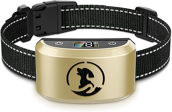 Anti Barking Collar Device for Large Medium Small Dogs, Adjustable Training Modes Dog Bark Collar with 8 Sensitivity, Automatic Stop Bark Collars for Dogs 15-120lbs, Outdoor Indoor Use, Gold