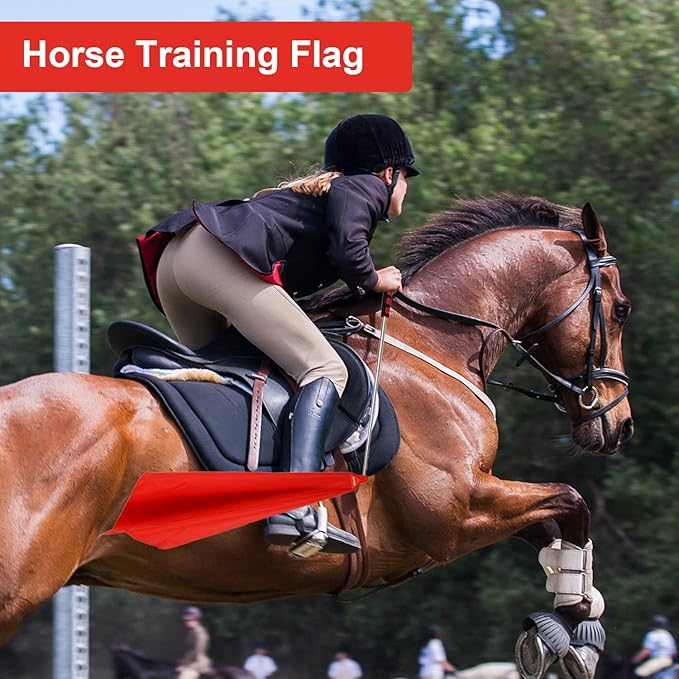 Horse Training Flag Equipment 5 Pcs with 1Pcs Telescopic Flag Pole Lunge Whip Stick for Horsemanship Supplies - Upgrade Stitched Loop Design