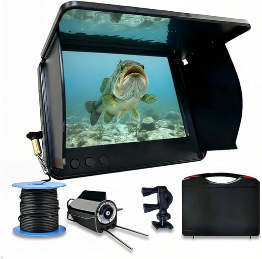 5インチ水中釣りカメラ 98フィートケーブル、ポータブル魚群探知機（カメラ付き）、ナイトビジョンアイスフィッシングカメラ、ボート・カヤック・湖釣り用防水フィッシュカメラ、初心者でも使いやすい
