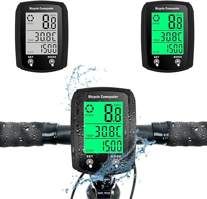 Bike Computer Wired, Bicycle Odometer Wired MPH KM/H Bike Speedometer Waterproof Bike Odometer with Touch Sensor Switch, Big Digital LCD Screen, Automatic Wake-up