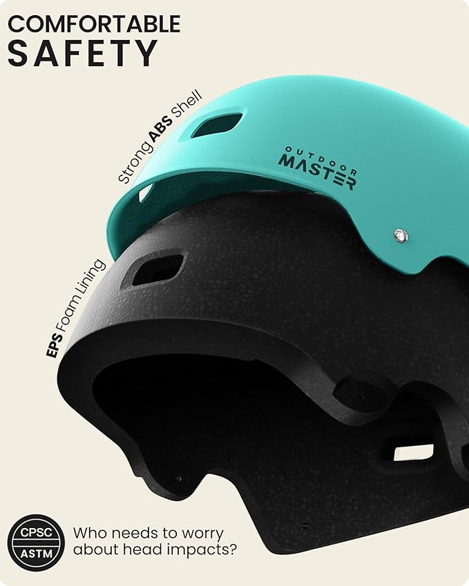 OutdoorMaster スケートボード サイクリング ヘルメット - 取り外し可能なライナー2枚付き 通気性 多用途 スポーツ スクーター ローラースケート インラインスケート ローラーブレード 子供 ユース 大人用