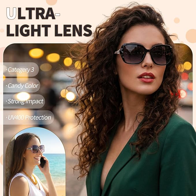 DragonflyDreams レディースビッグサングラス 4点セット UV400対応 オーバーサイズ クラシックトレンド レディーズサングラス スパークリングビッグフレーム