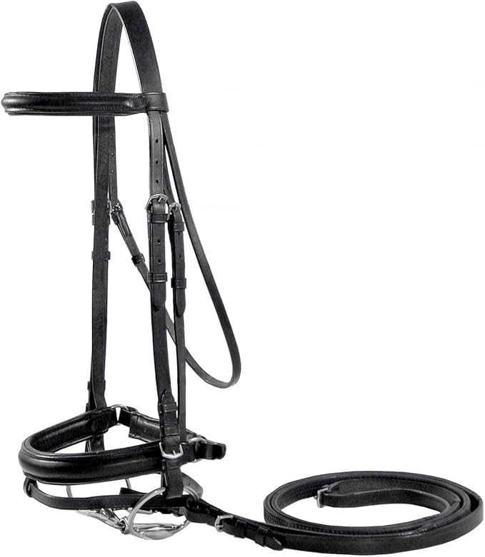 Derby Originals Black Leather Dressage Crank Horse Bridle with Flash and Rubber reins St. Steel Hardware with 1 Year Warranty. for Daily use. (Black, Full Horse (Large))