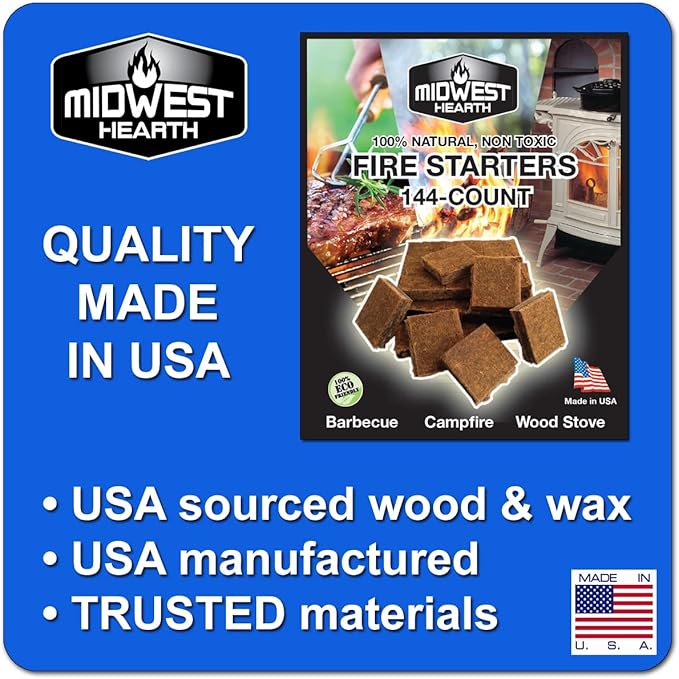 Midwest Hearth ファイヤースタータースクエア クイックライト（144個入り）米国製