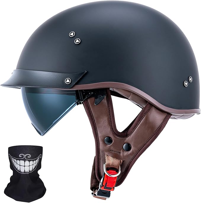 VCOROS Half Helmet Motorcycle DOT Approved Open Face Helmet with Sun Visor and Quick Release Buckle for Adults Men and Women(F07A Matte Black, Small)