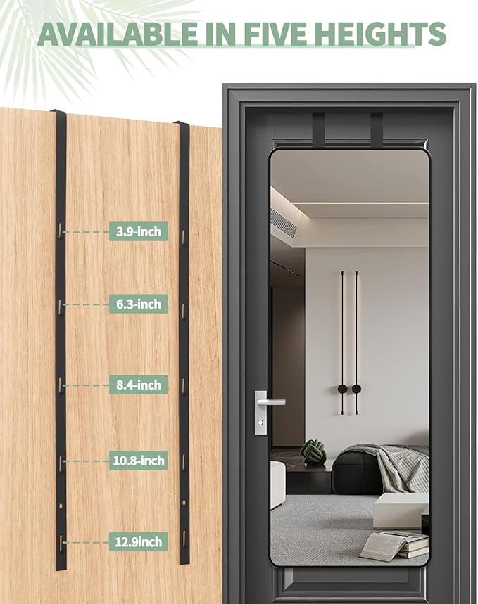 4 PCS Over The Door Mirror Hanger, Adjustable Door Mirror Hanger, Five-Hole Over The Doors-Mirrors Hook, Mirrors Doors Hangers with 2 Iron Filings and Screws (Black)