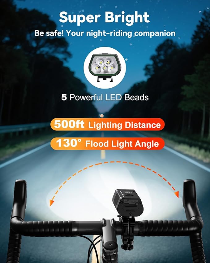 LED Bike Lights for Night Riding, USB Rechargeable Bicycle Headlight, 2025 New Aluminum Alloy Waterproof Bicycle Lights, 6+4 Modes for Adult Kids Road Cycling (Black)