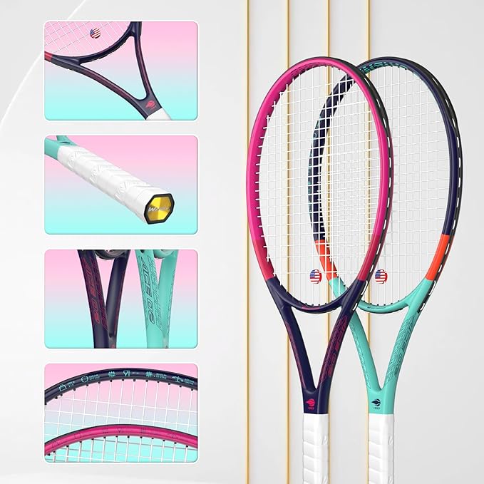 Adult 2 Player Tennis Racket Perfect for Beginner and Professional Players, 27” Speed Tennis Racquet Include Tennis Balls, Overgrips, Tennis Bag, Vibration Dampe, Cover