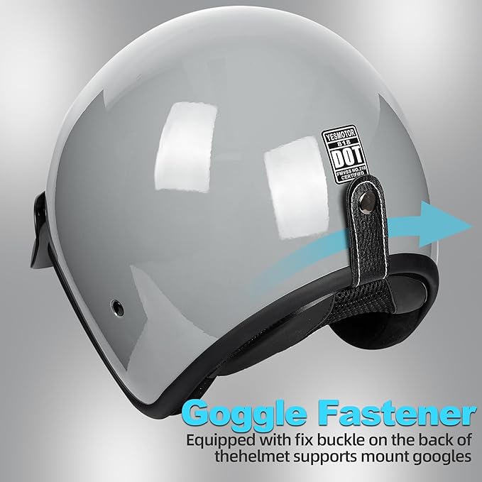 Yesmotor 3/4 Open Face Retro Motorcycle Helmet Vintage Helmet for Motorbike Casco, Moped, Cruiser, Bobber, and Chopper - DOT Approved（Gray,XL）